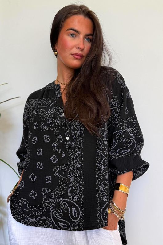 Ole Bubble Cotton Bandana Laurie Blouse Black